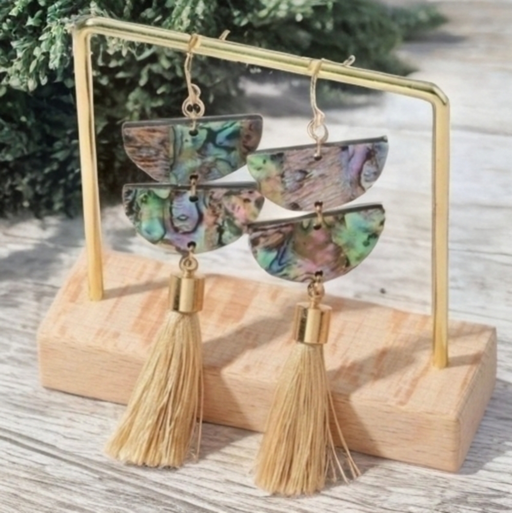 CHICO'S ABALONE TASSEL DROP EARRINGS